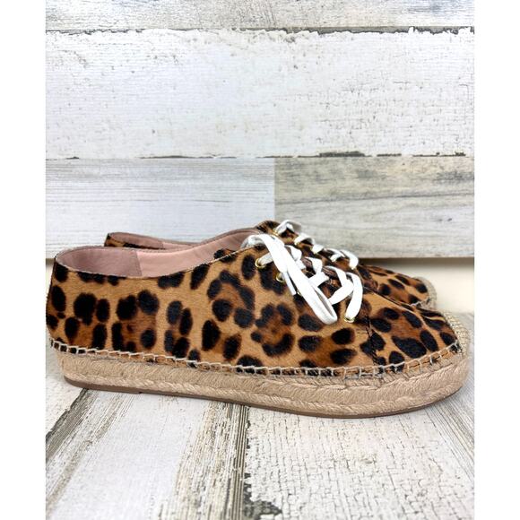 J.Crew Women’s 9.5 Leopard Calf Hair Leather Espadrille Lace Up Sneakers - Picture 4 of 8